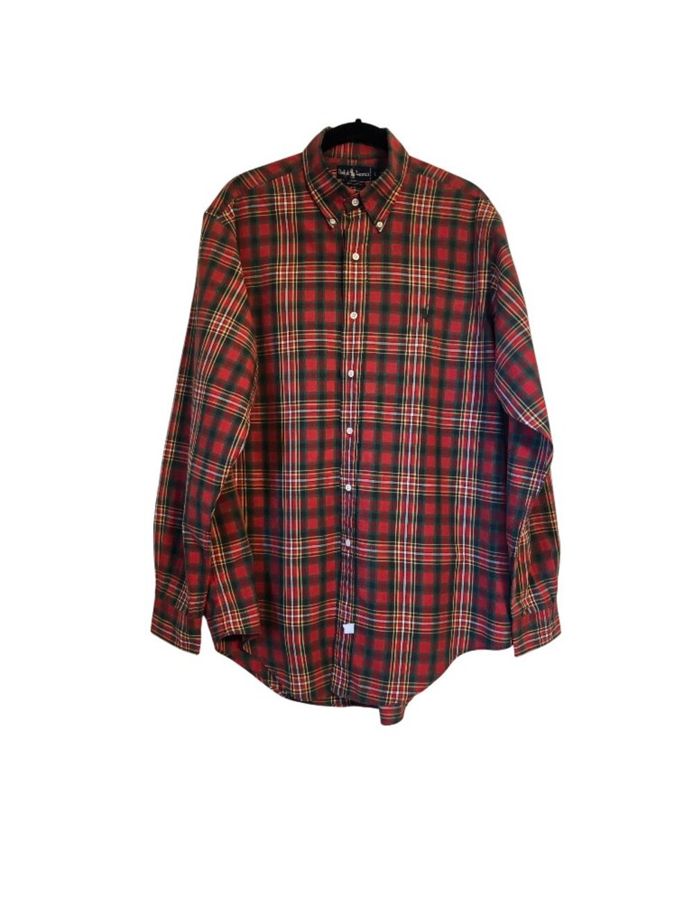 Ralph Lauren Men's Plaid Red Green Christmas Tartan Button Down Shirt Large